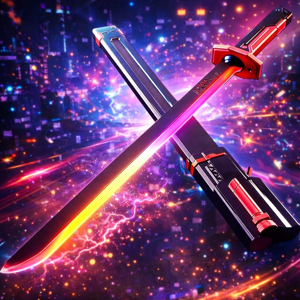 Rechargeable LED Sword with Smoke & Spark Effects, MultiColor Light Blade with Sound FX, Anime-Inspired Cosplay Katana for Roleplay, Halloween, Parties, Collectors, and Display