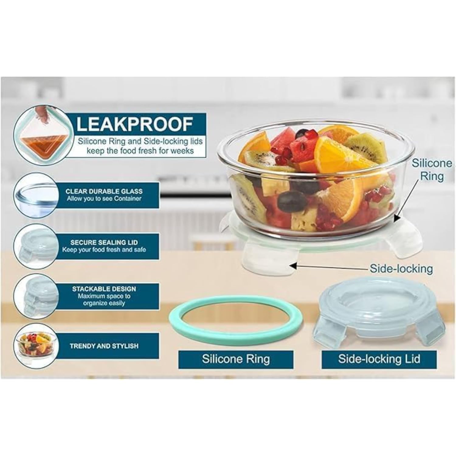 Premium Glass Food Storage Container Set with Airtight Locking Lids 3 Pcs Set Round Nesting Bowls for Kitchen Organization