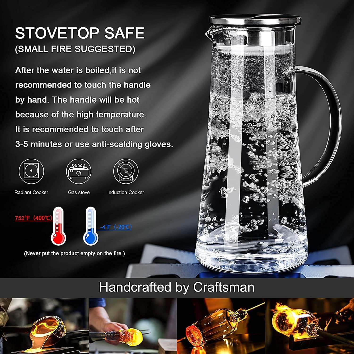 Premium Glass Water Jug - 1.3 LTR, Transparent, Hot Cold Water Pitcher with Lid Water Jug, Iced Tea, Milk and Juice Beverage Carafe, Lemon Jug, 1.30 Liter (Borosilicate JUG 1.3 LIETER) - 1 pic