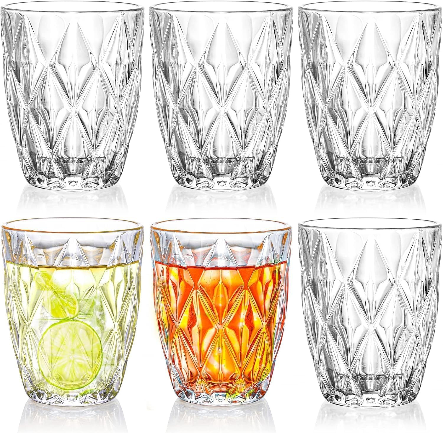 Whiskey Glasses Wine Glass Heavy Base Bar Diamond Glasses Italian Premium Milk Glass, Juice Water, Glass Tall Mug, Drinking Glass, Crystal Diamond Design (Set of 6) (260ML)