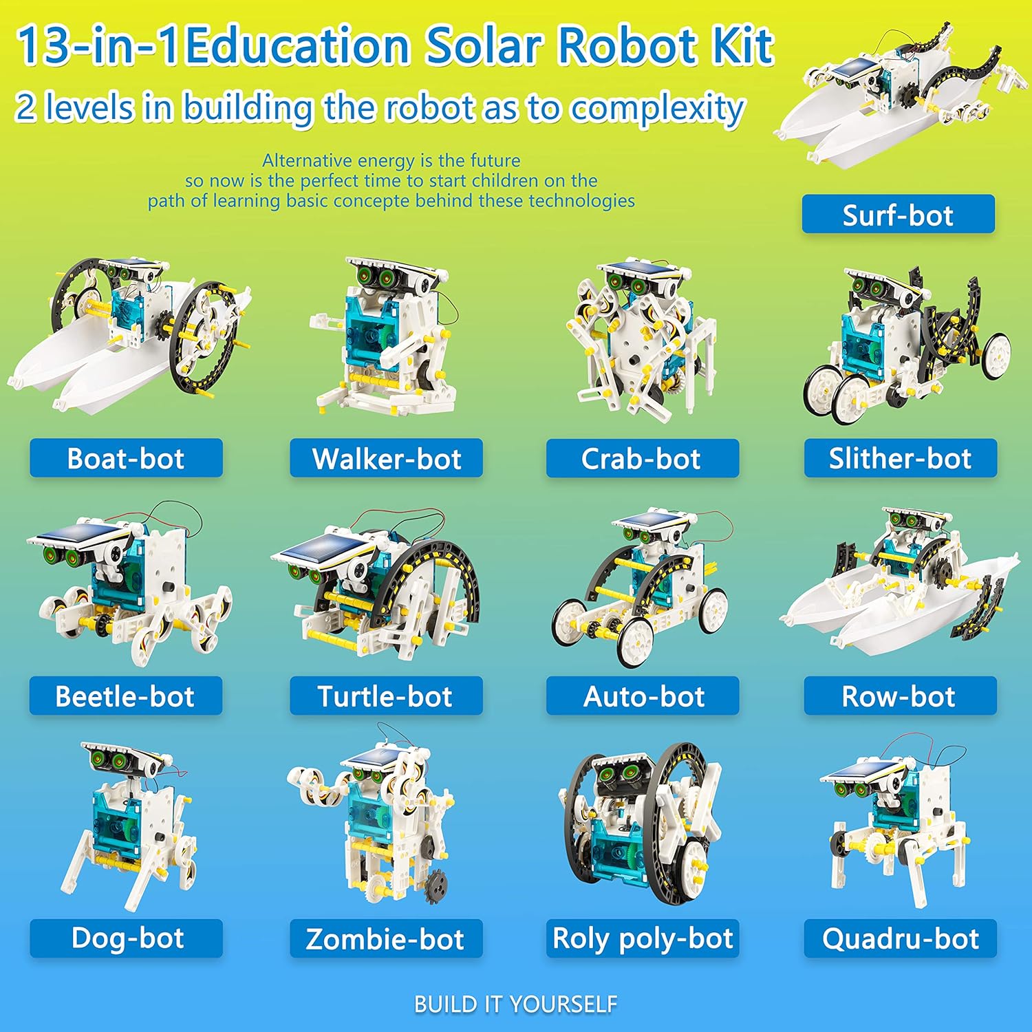 STEM 13-in-1 Solar Power Robots Creation Toy, Educational Experiment DIY Robotics Kit, Science Toy Solar Powered Building Robotic Set Age 8-12 for Boys Girls Kids Teens to Build