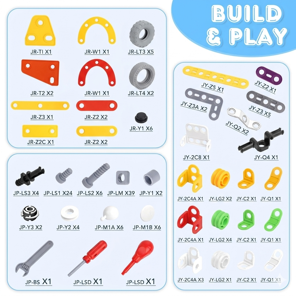 ARTECO 178 Pieces Engineering Construction Kit | DIY Building Blocks Toy with Tools | STEM Educational Assembly Set for Kids (3+ Years)