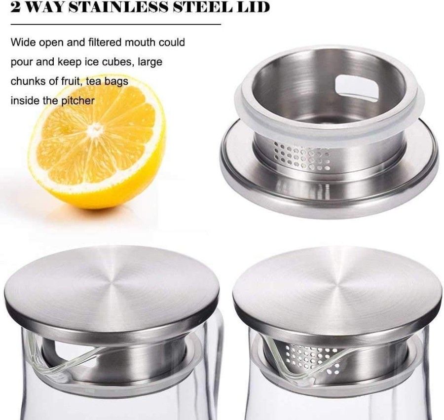 Premium Glass Water Jug - 1.3 LTR, Transparent, Hot Cold Water Pitcher with Lid Water Jug, Iced Tea, Milk and Juice Beverage Carafe, Lemon Jug, 1.30 Liter (Borosilicate JUG 1.3 LIETER) - 1 pic
