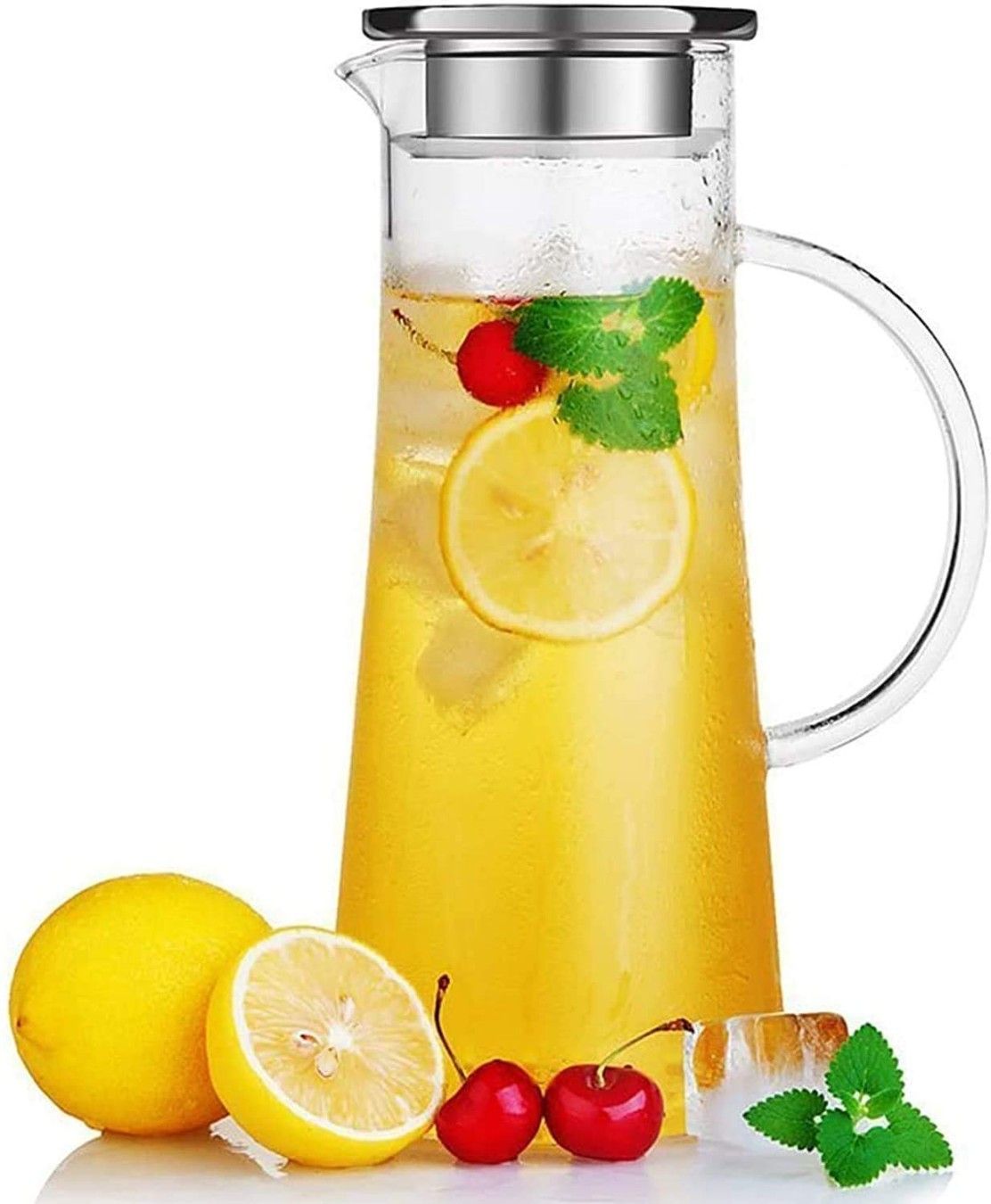 Premium Glass Water Jug - 1.3 LTR, Transparent, Hot Cold Water Pitcher with Lid Water Jug, Iced Tea, Milk and Juice Beverage Carafe, Lemon Jug, 1.30 Liter (Borosilicate JUG 1.3 LIETER) - 1 pic