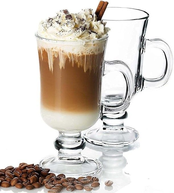 Irish Glass with Handle 250ml Tea, High Base Glass for Juice, falooda, Cappuccino, Espresso- Hot & Cold Drinks Beverages set of 6