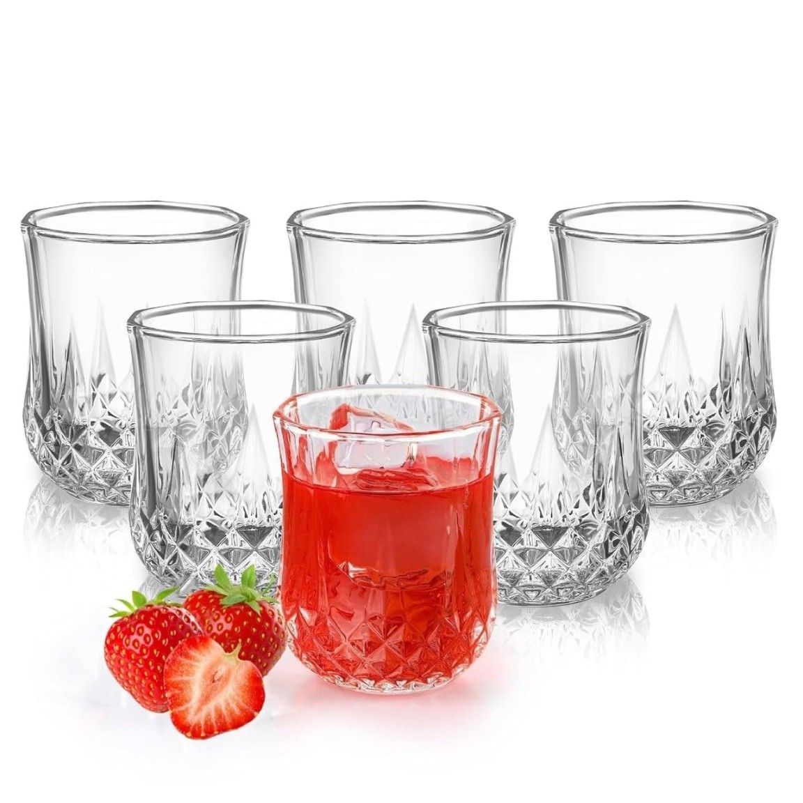 Short Rajwadi Glass Set – 210ml Crystal-Style Glasses (6 Pcs) – Elegant Barware for Whiskey, Juice, Water, and Soft Drinks