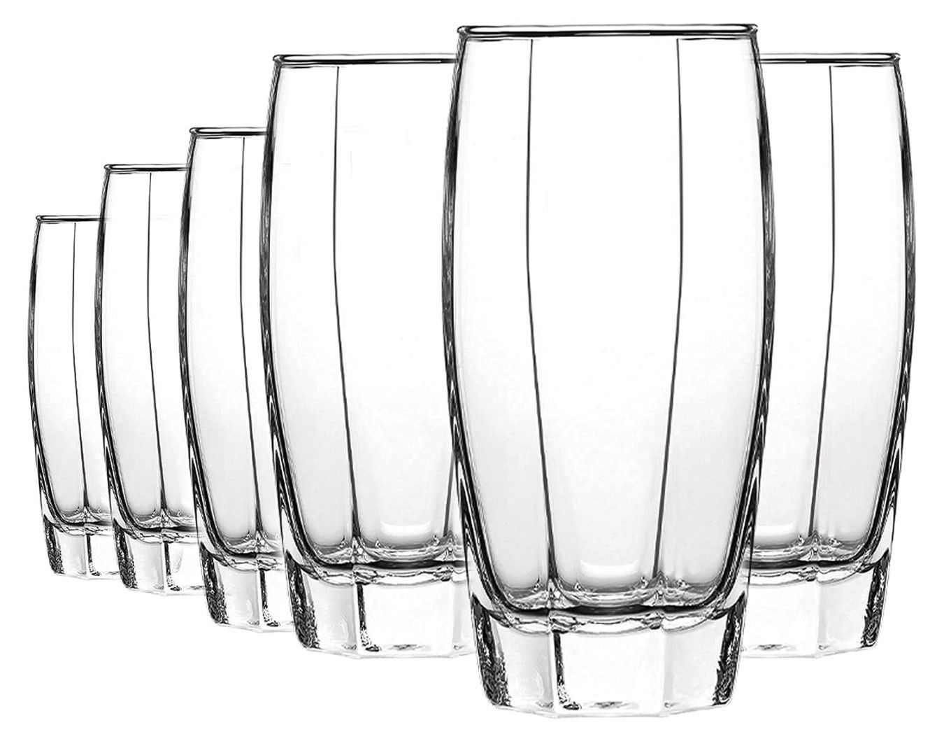 Premium Highball Drinking Glass Set 365 ML | Water, Juice & Soft Drink Glasses | Transparent Heavy Base Tumbler Set for Home & Kitchen (Pack of 6)  Category