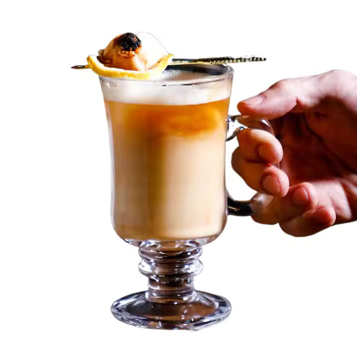 Irish Glass with Handle 250ml Tea, High Base Glass for Juice, falooda, Cappuccino, Espresso- Hot & Cold Drinks Beverages set of 6
