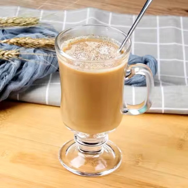 Irish Glass with Handle 250ml Tea, High Base Glass for Juice, falooda, Cappuccino, Espresso- Hot & Cold Drinks Beverages set of 6