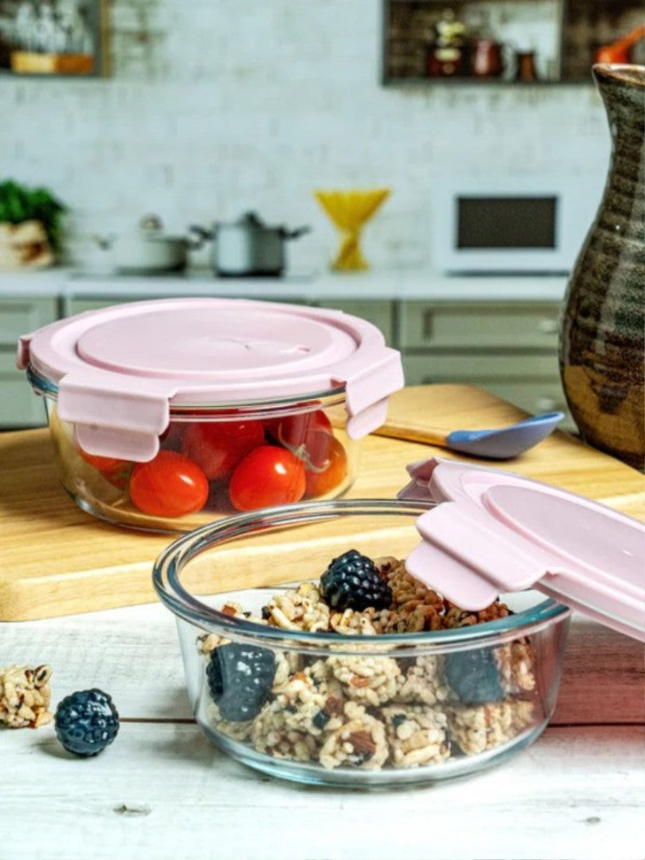 Premium Glass Food Storage Container Set with Airtight Locking Lids 3 Pcs Set Round Nesting Bowls for Kitchen Organization