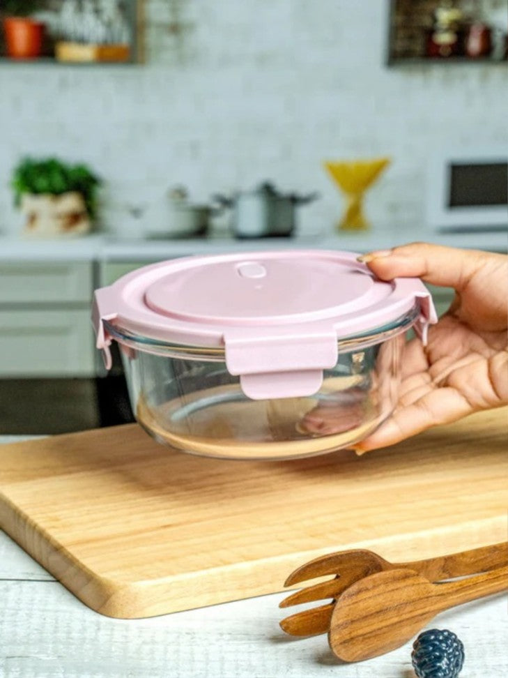 Premium Glass Food Storage Container Set with Airtight Locking Lids 3 Pcs Set Round Nesting Bowls for Kitchen Organization