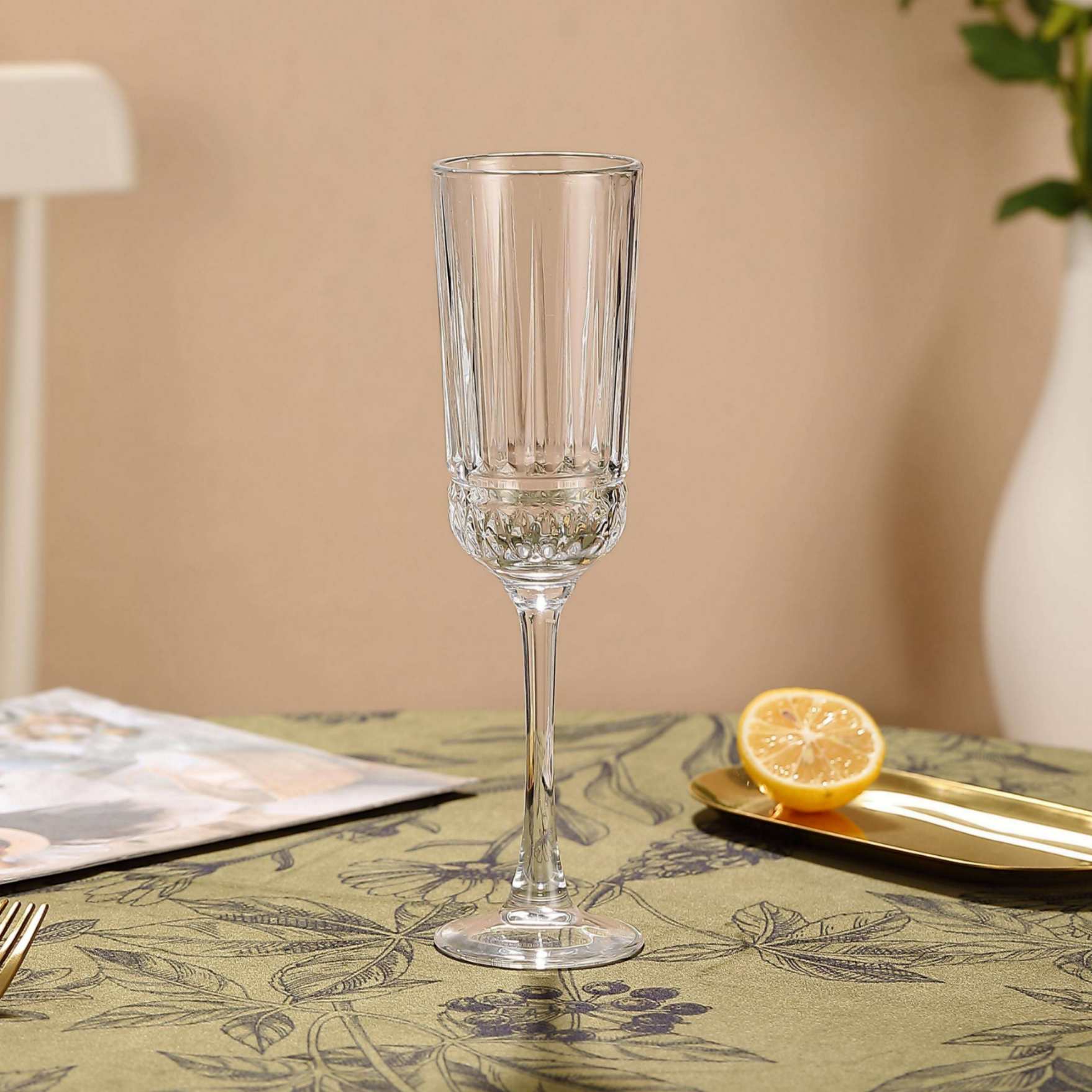 Elegant Crystal Champagne Flute Glass 180ML | Premium Clear Long Stem Sparkling Wine Glass Set | Party & Celebration Drinkware (Pack of 6)