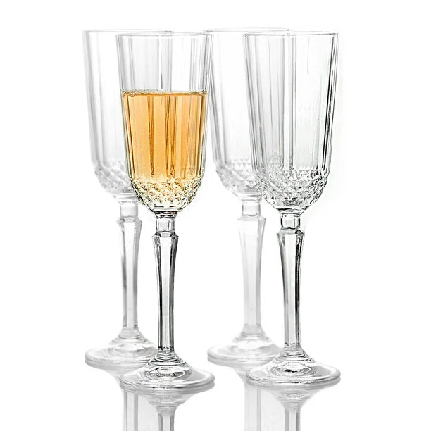 Elegant Crystal Champagne Flute Glass 180ML | Premium Clear Long Stem Sparkling Wine Glass Set | Party & Celebration Drinkware (Pack of 6)