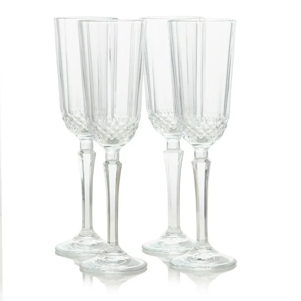 Elegant Crystal Champagne Flute Glass 180ML | Premium Clear Long Stem Sparkling Wine Glass Set | Party & Celebration Drinkware (Pack of 6)