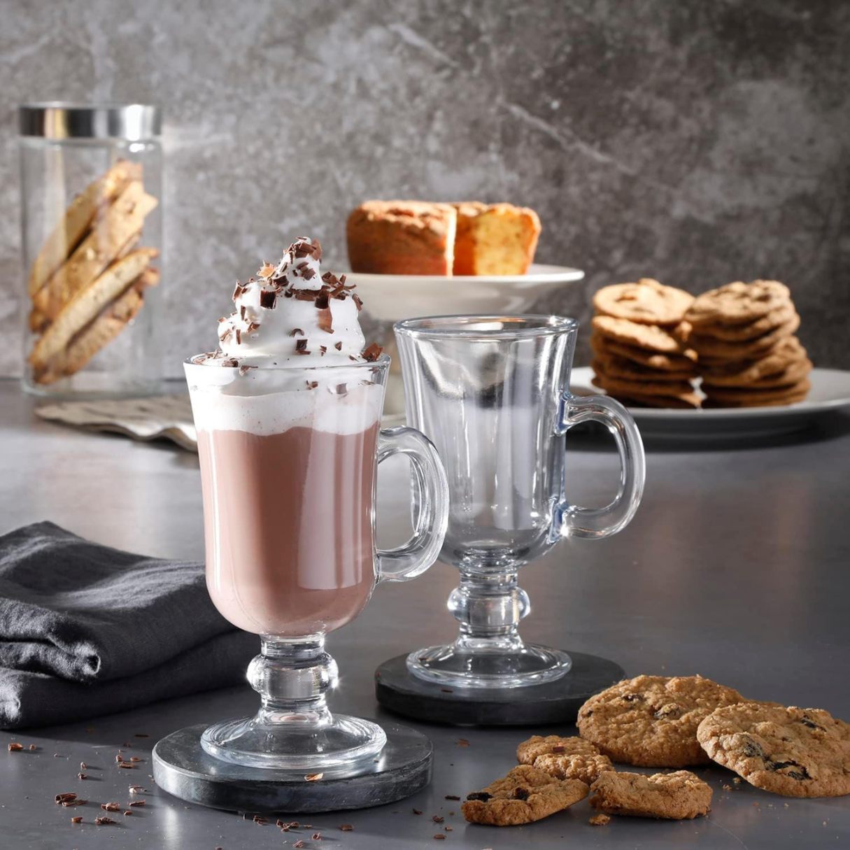 Irish Glass with Handle 250ml Tea, High Base Glass for Juice, falooda, Cappuccino, Espresso- Hot & Cold Drinks Beverages set of 6