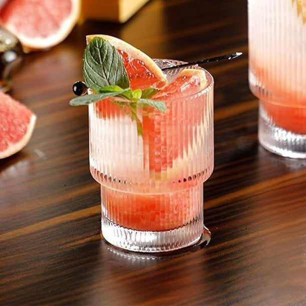 Premium Ribbed Glass Tumbler Set 320 ml | Stylish Drinking Glasses for Juice, Water & Cocktails (Pack of 6)