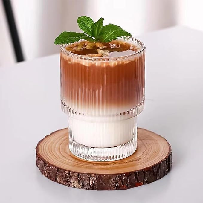 Premium Ribbed Glass Tumbler Set 320 ml | Stylish Drinking Glasses for Juice, Water & Cocktails (Pack of 6)