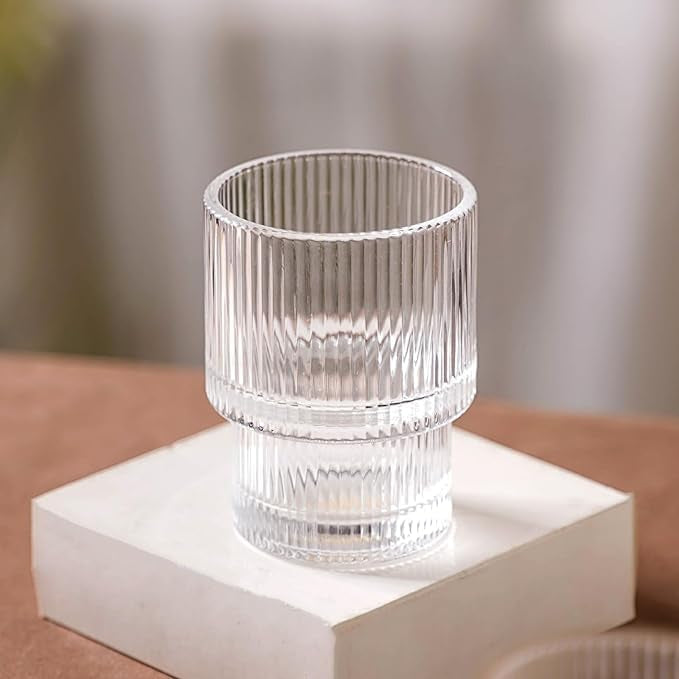 Premium Ribbed Glass Tumbler Set 320 ml | Stylish Drinking Glasses for Juice, Water & Cocktails (Pack of 6)