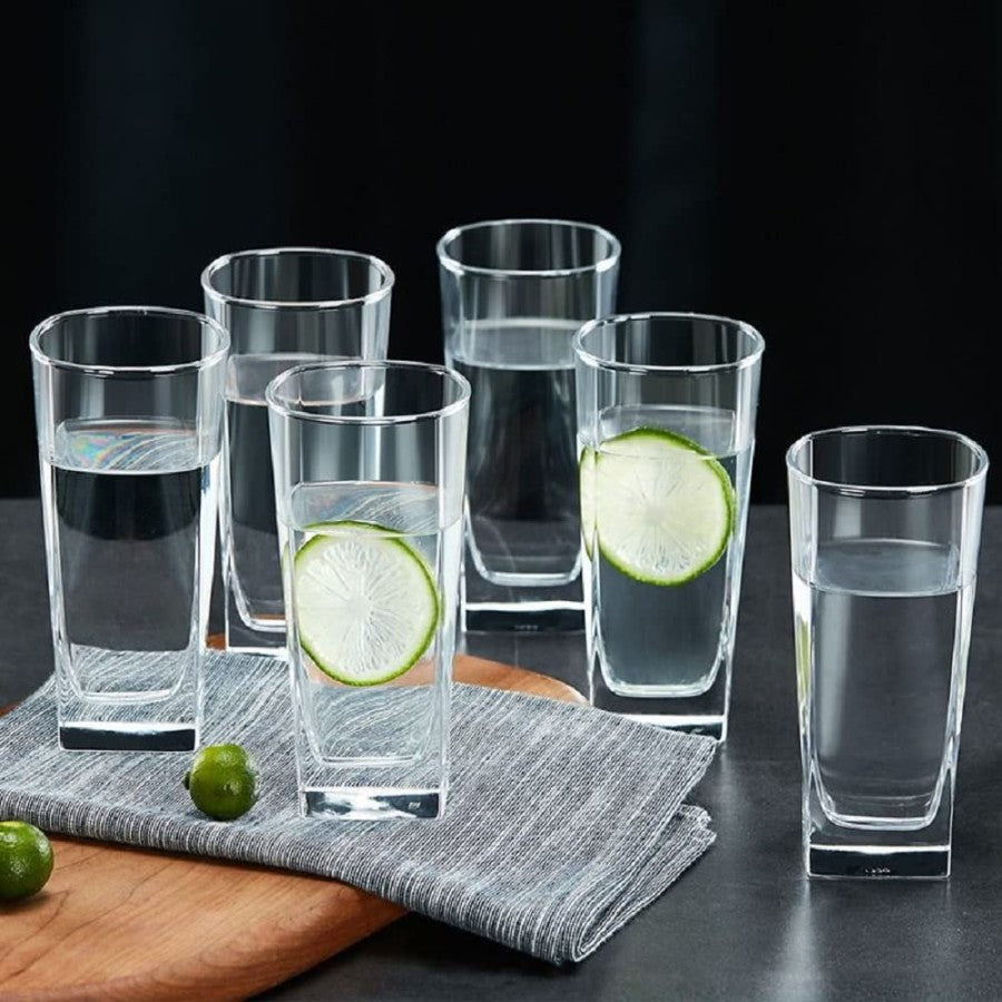 260 ML Water and Juice Glass Tumbler Squre Shape Glasses for Drinking Cocktail, Juice, Milkshake, Coke, Soda, Dishwasher Safe (Pack of 6)