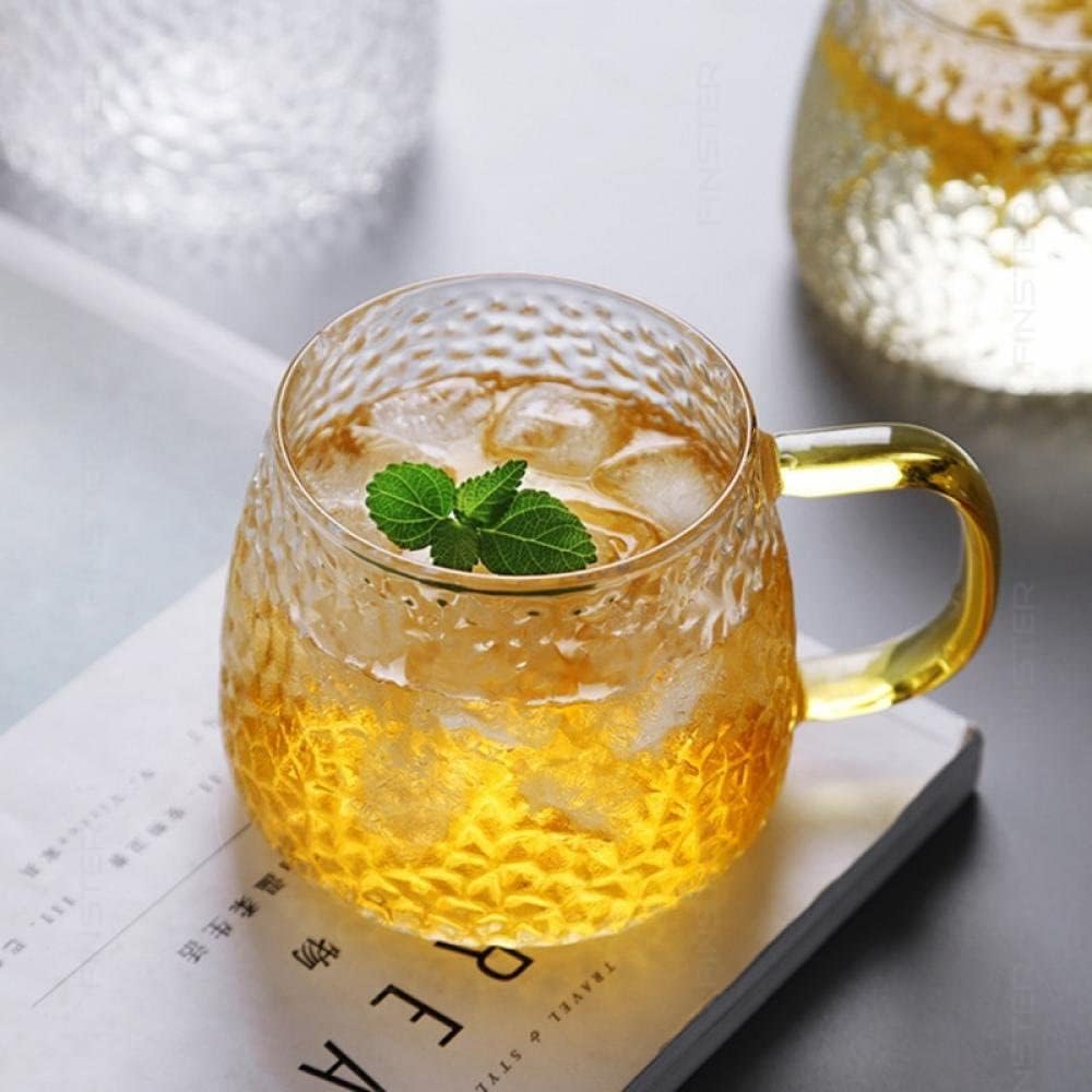 450 ml Golden Handle Glass Mug – 450ml Heat‑Resistant Borosilicate Glass Tea & Coffee Cup with Textured Diamond Design, Microwave & Dishwasher Safe ( set of 4)