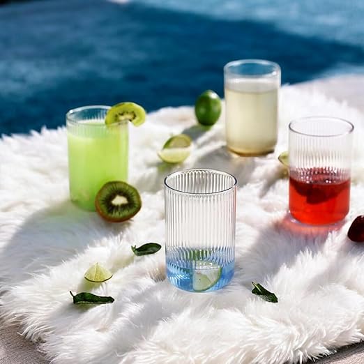 Premium Ribbed Glass Tumbler Set 390 ml | Transparent Drinking Glass for Juice, Water & Beverages | Stylish Kitchen & Dining Glass (Pack of 6)