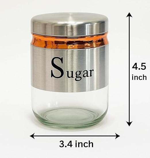 350ml Canister (Set of 3) | Premium Glass Jars with Stainless Steel Lids | Transparent Spices Masala Organizer | Airtight Kitchen Storage Containers for Tea, Coffee, Sugar