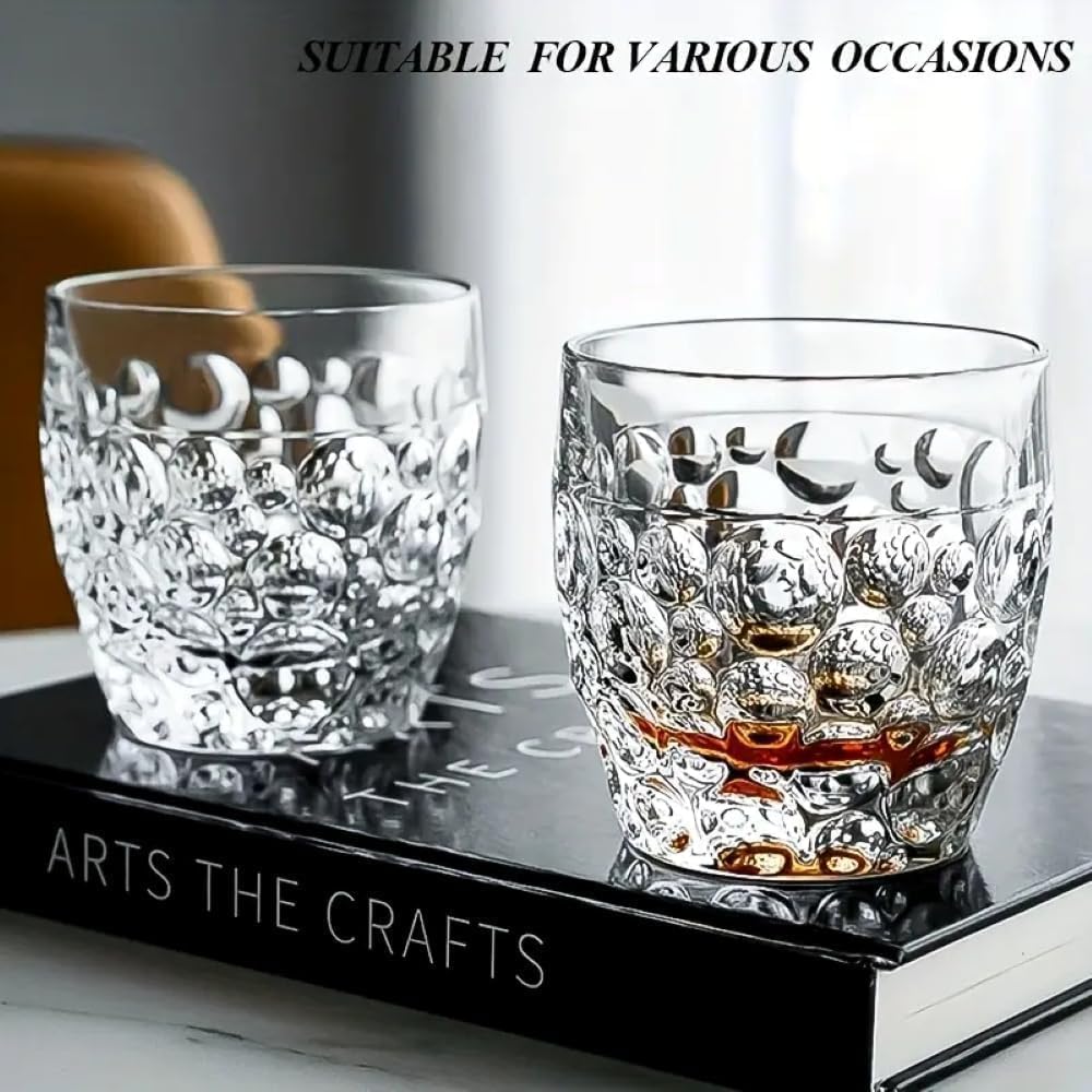 Premium Whiskey Glass Bubble 340ml Set of 6 Crystal Whisky Transparent Glassware with Beads Droplet Design Droplets Pattern for Scotch, Bourbon, Cocktails & Spirits Elegant, Durable Barware