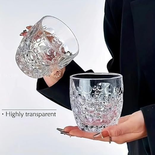 Premium Whiskey Glass Bubble 340ml Set of 6 Crystal Whisky Transparent Glassware with Beads Droplet Design Droplets Pattern for Scotch, Bourbon, Cocktails & Spirits Elegant, Durable Barware
