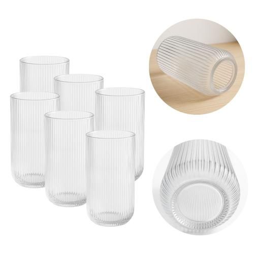 Premium Ribbed Glass Tumbler Set 390 ml | Transparent Drinking Glass for Juice, Water & Beverages | Stylish Kitchen & Dining Glass (Pack of 6)