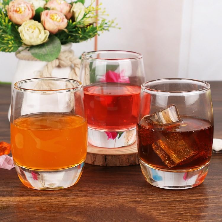 Whiskey Glasses (Set of 6) 380ml Old Fashioned Tumblers, Clear Heavy Base Glasses for Scotch, Bourbon & Cocktails, Wine Glass (Round Plaza)