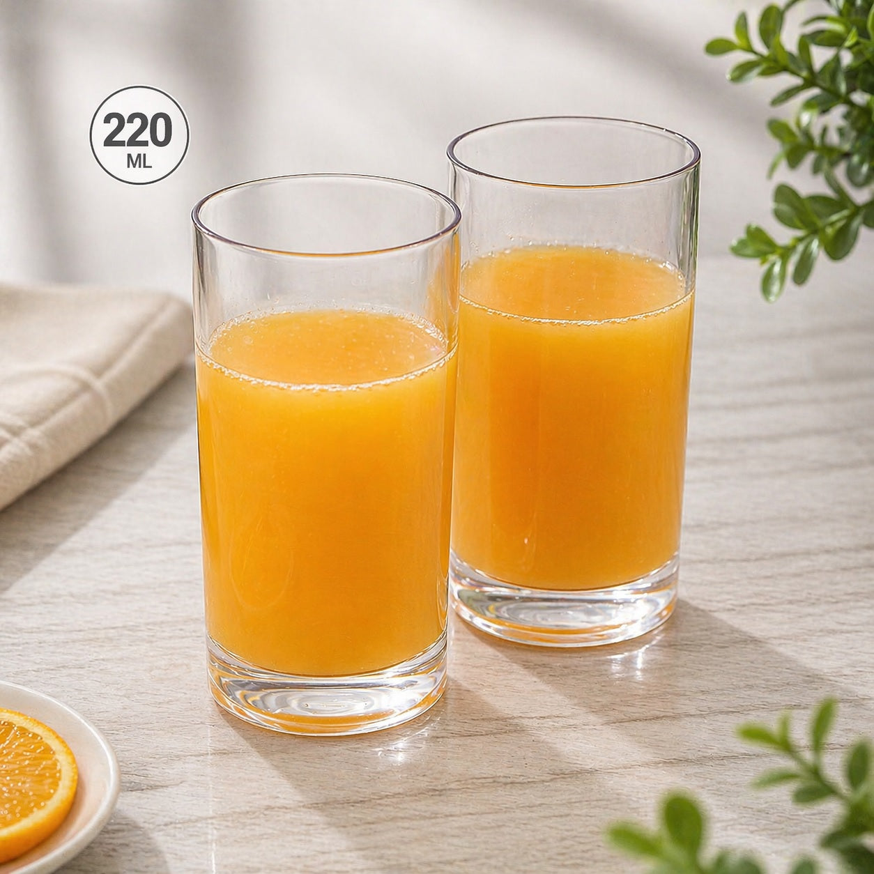 Premium Clear Glass Tumbler Set 220ML | Juice & Water Drinking Glass | Durable Transparent Beverage Glass (Pack of 6)