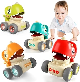 Musical Dino Toy - Light & Sound Dinosaur Car -Press & Go Kids Fun Interactive Toy for Boys & Girls (Pack of 4)