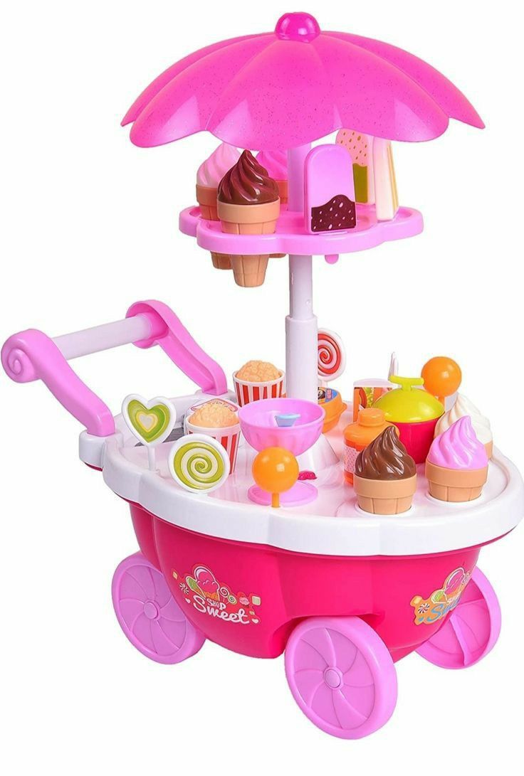 Ice Cream Toy Cart Play Set for Kids - 39-Piece Pretend Play Food - Educational Ice-Cream Trolley Truck Great Gift for Girls and Boys Ages 3 - 12 Years Old(Without Music & Lighting)