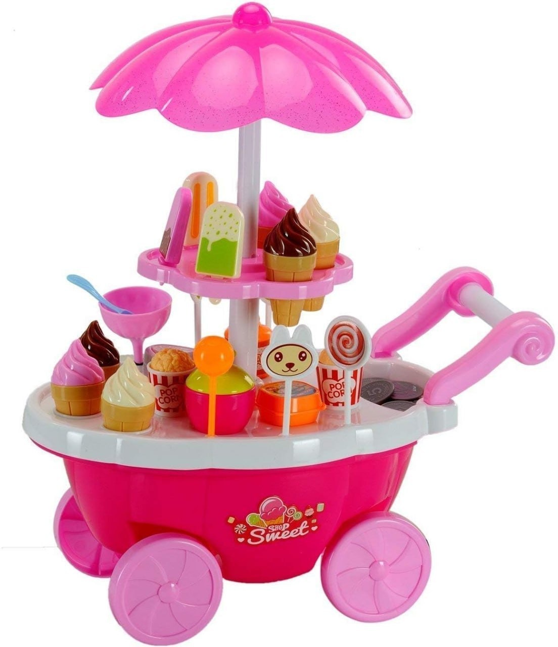 Ice Cream Toy Cart Play Set for Kids - 39-Piece Pretend Play Food - Educational Ice-Cream Trolley Truck Great Gift for Girls and Boys Ages 3 - 12 Years Old(Without Music & Lighting)