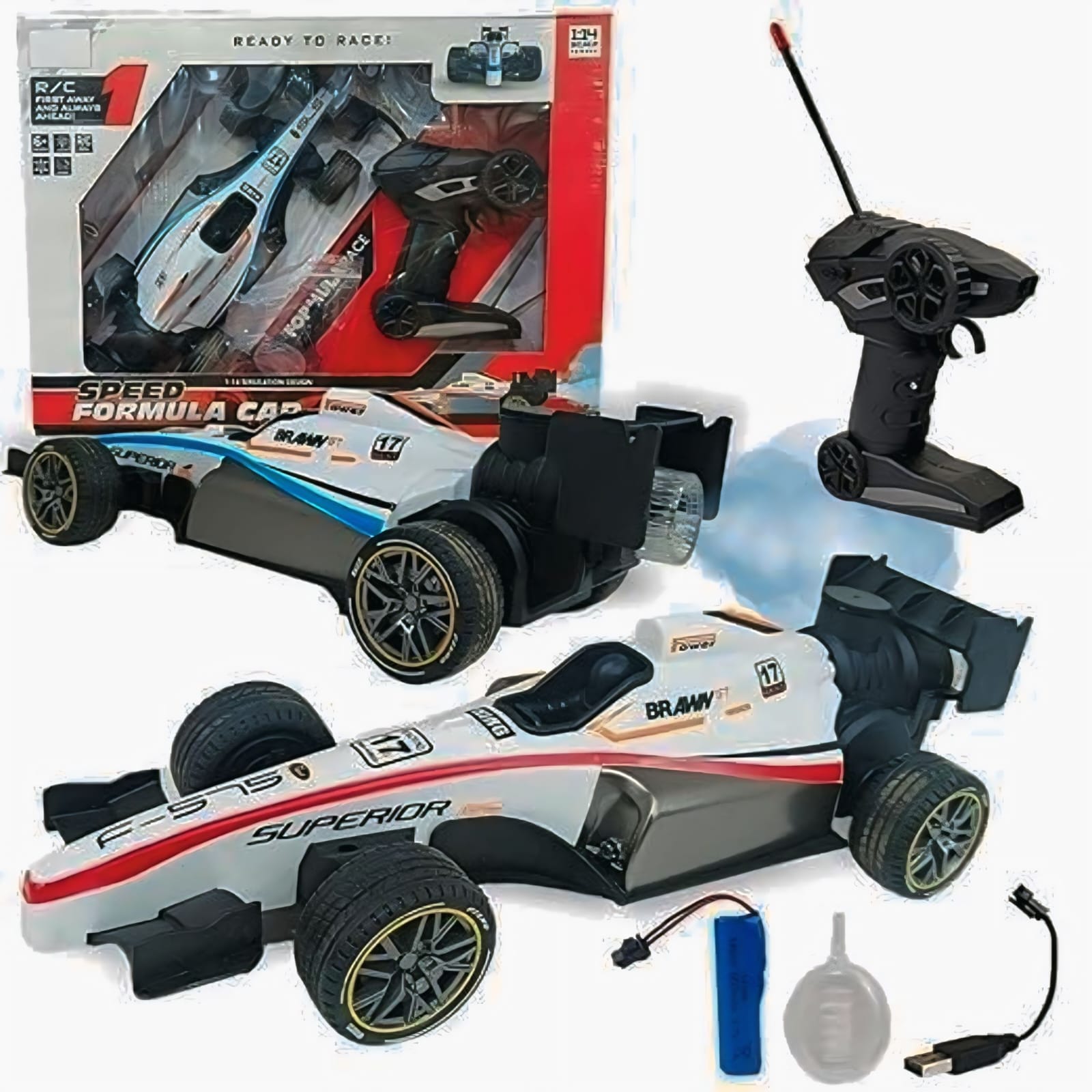 High Speed RC Car Remote Control Car |Smoke Spray Remote Car for Kids 5+ Years | Scale 1:14 Big Formula Car Toys for Boys with Light and Flame – Rechargeable
