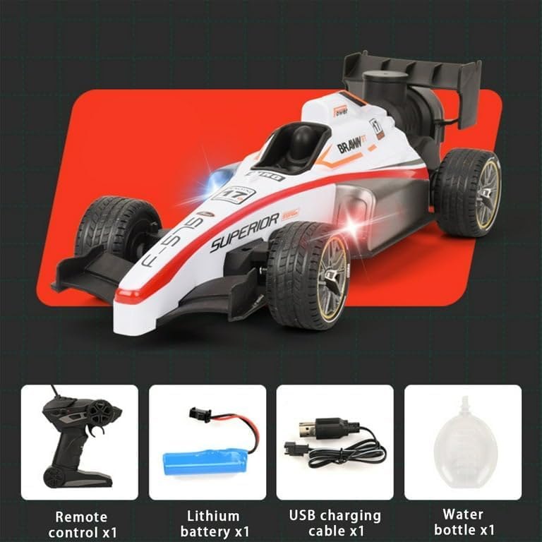 High-Speed Remote Control Formula Racing Model Car Toy - Blue/Red Strips I Scale 1:14 and Large Size 29 cm I Pack of 1 I White Colour with Red