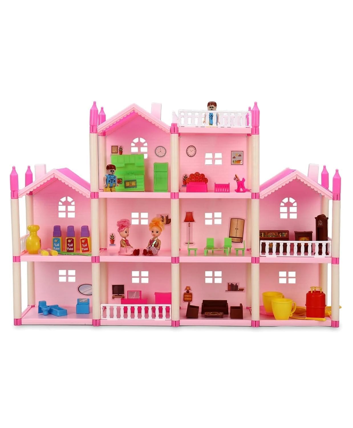 Lovely House Multi Level Doll House Toy | 201 Pieces DIY Dream Home Playset with Furniture & Figures | Easy Assemble Dollhouse for Kids Girls Age 3+